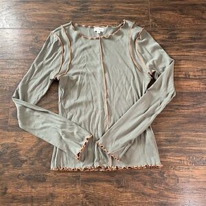 Ribbed Army Green Long Sleeve Shirt